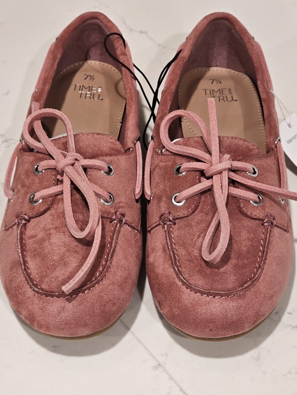 Ladies Rose Pink Suede Boat Shoe Moccasins Size 7.5 With Memory Foam